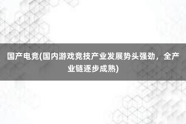 国产电竞(国内游戏竞技产业发展势头强劲，全产业链逐步成熟)