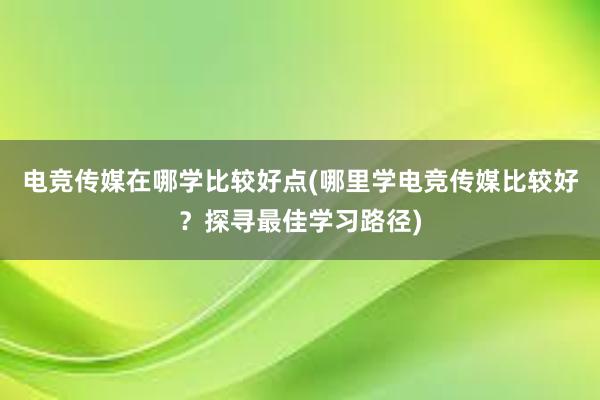 电竞传媒在哪学比较好点(哪里学电竞传媒比较好？探寻最佳学习路径)