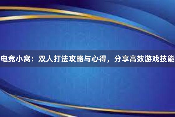 电竞小窝：双人打法攻略与心得，分享高效游戏技能